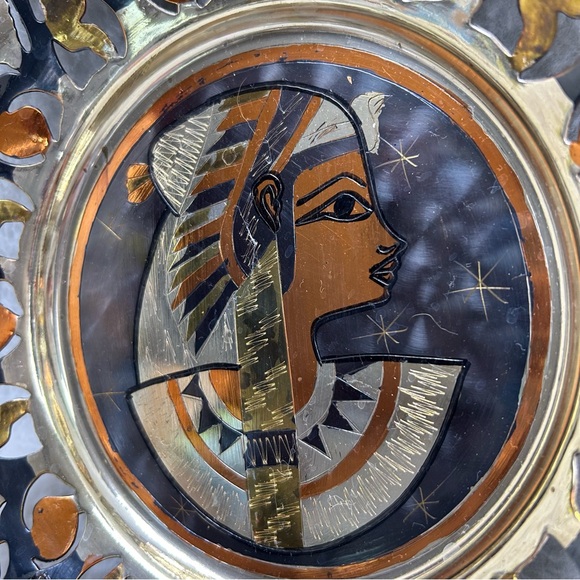 3 Vintage Egyptian Pyramid Sphinx Pharaoh etched mixed metal wall decor 9" - Picture 11 of 13